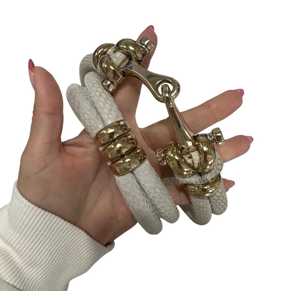J. McLaughlin Women's Cream Faux Snakeskin Double Cord Waist Belt Hook Buckle